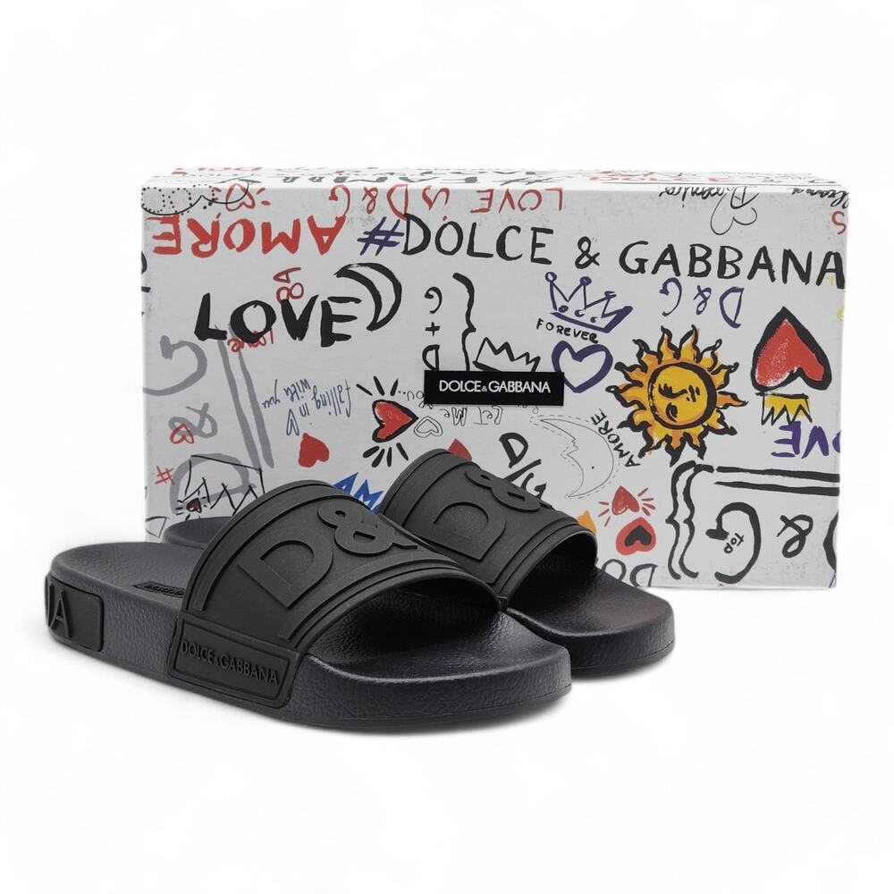 Dolce & Gabbana DG Logo Beachwear Women's Slides - Rubber - Black 38
